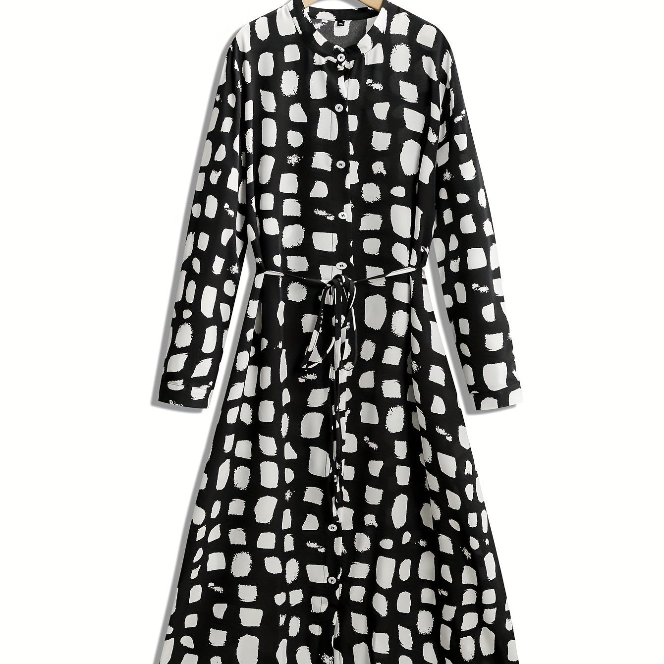 Boho Dress Women's Plus Dot Print Long Sleeve Button Up Maxi Shirt Dre