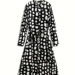 Boho Dress Women's Plus Dot Print Long Sleeve Button Up Maxi Shirt Dre