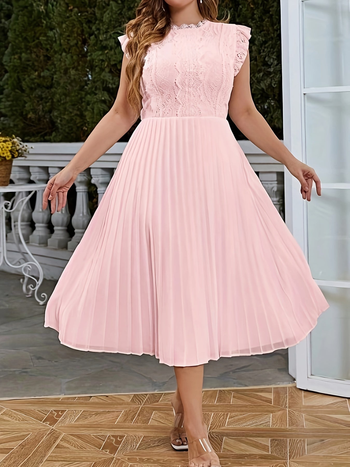 Solid Lace Cap Sleeve Maxi Formal Evening Dress