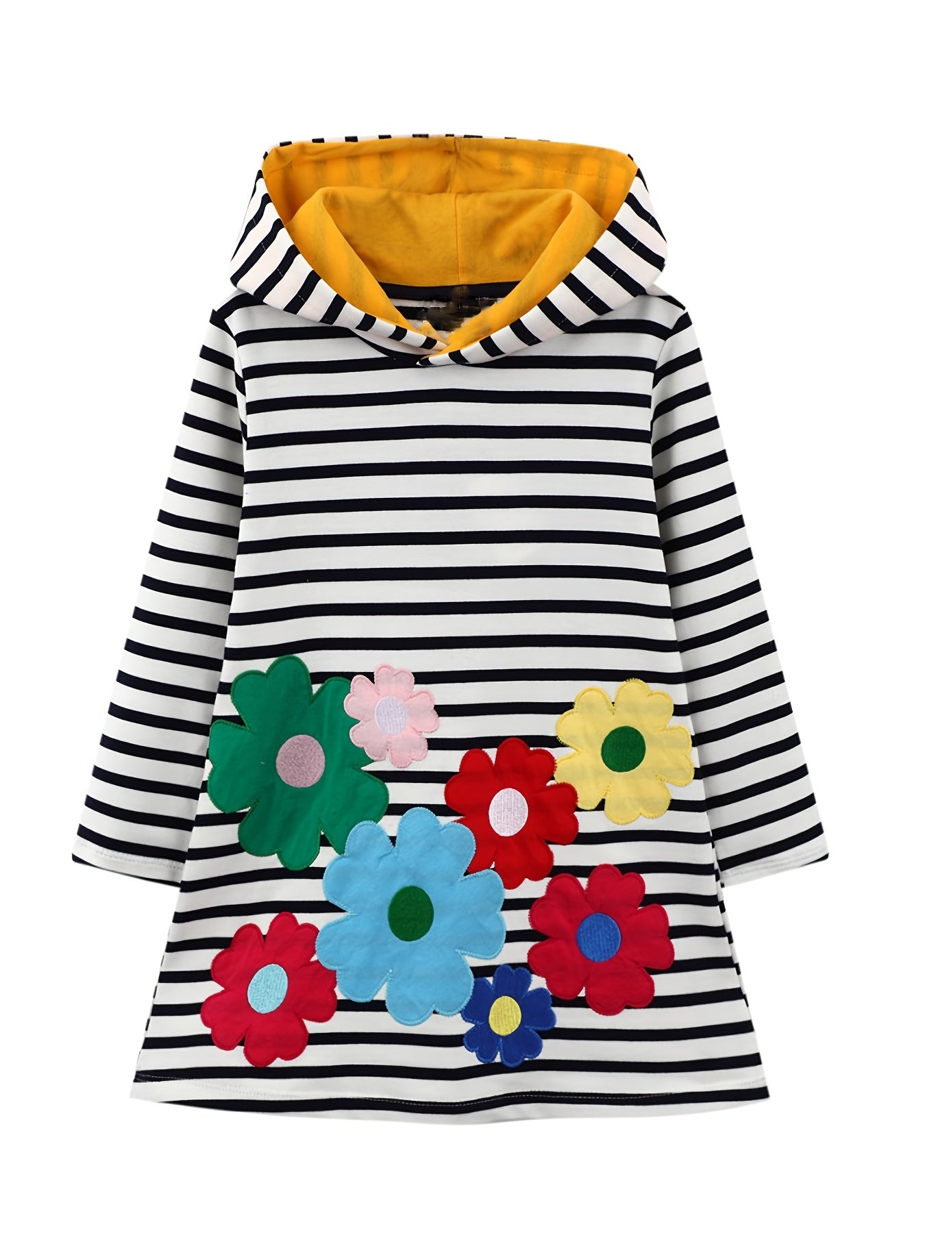 Girls' Unicorn Pattern Long Sleeve Sweatshirt Dress Cotton Hooded Dress