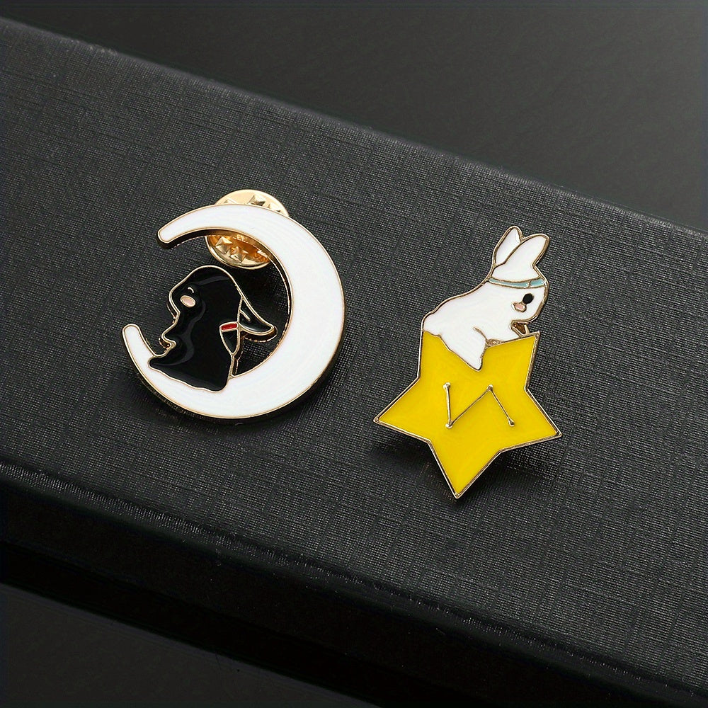 Star Moon Bunny Brooch Pin Set