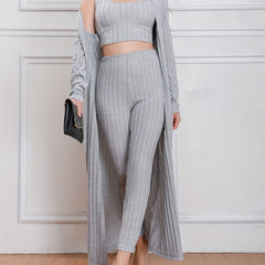 Women's Plus 3pc Ribbed Cardigan, Tank Top & Pants Set