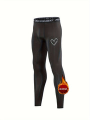 Boys Snowman & Hearts Print Compression Base Layer Sports Tights Fleece Leggings