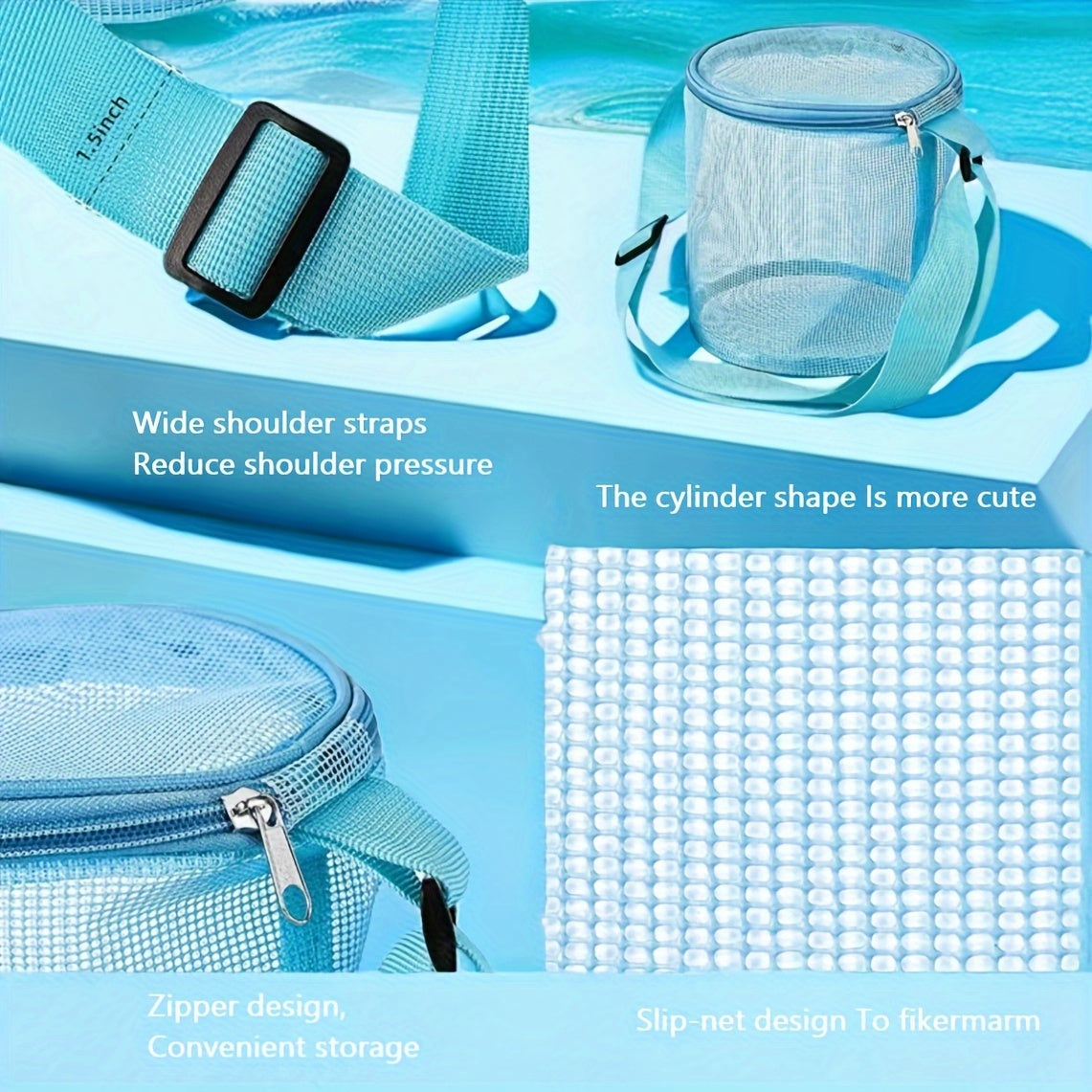 Mesh Beach Shell Storage Bag with Adjustable Shoulder Strap