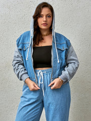 Colorblock Hooded Denim Jacket