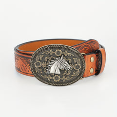 1pc Horse Head Buckle Casual Belt Western Cowboy Leather Vintage Belt