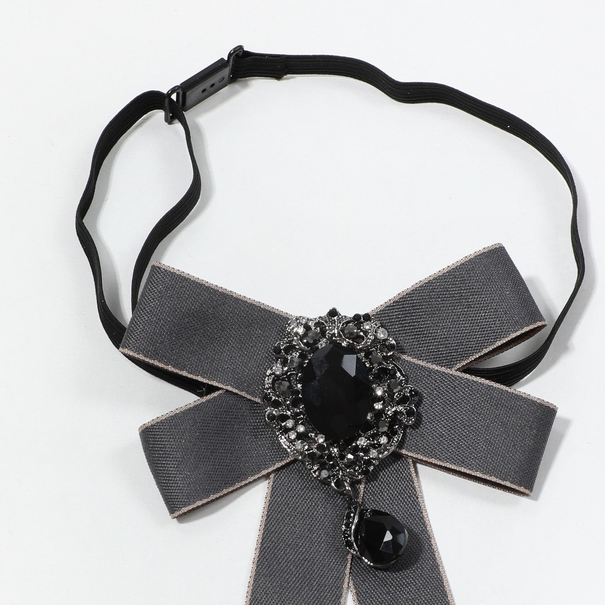 Crystal Pendant Gray Bow Tie Pre-tied Necktie for Women