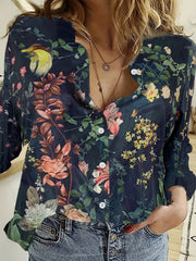 Boho Blouse Women's Floral Print Long Sleeve Shirt