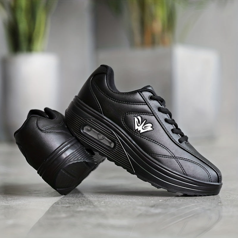 Women's Faux Leather Air Cushion Sneakers Comfortable Thick Bottom Sport Shoes