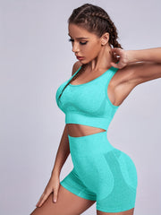 Yoga Workout Set Crop Top & Stretch Shorts Activewear