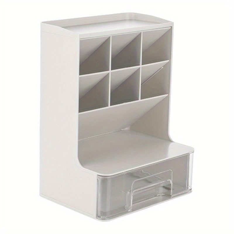 Pen Holder Desktop Storage Rack with 7 Compartments and 1 Drawer