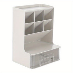 Pen Holder Desktop Storage Rack with 7 Compartments and 1 Drawer