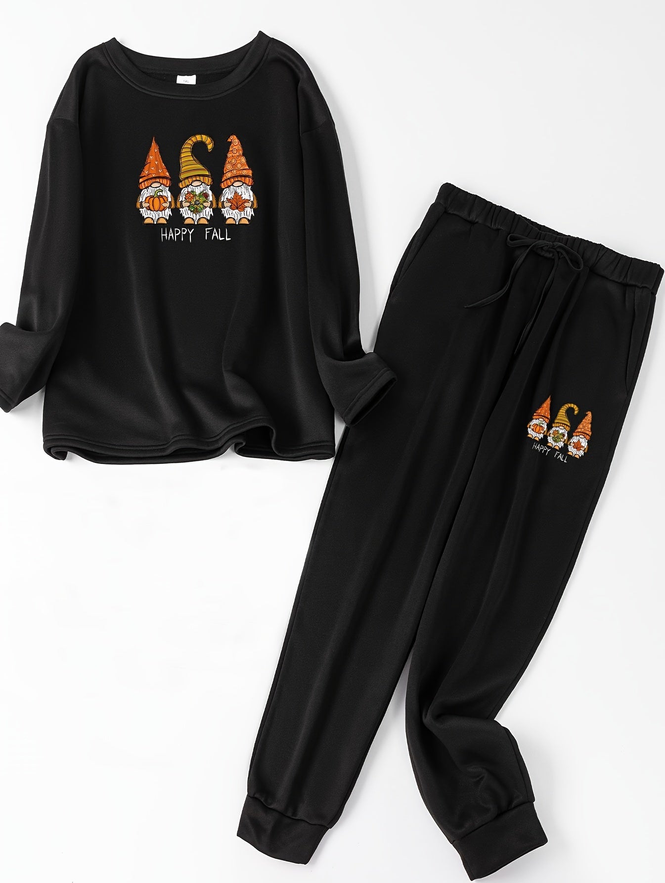 Women's Plus Size Gnomes Print Fleece Lounge Set