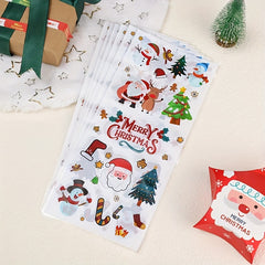 50pcs Cartoon Christmas Theme Transparent Candy Packaging Bags