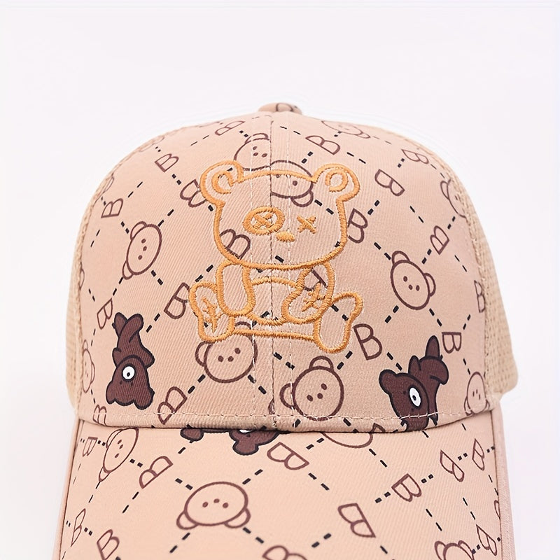 Kids Bear Embroidery Baseball Cap Mesh Adjustable Sunshade Hat