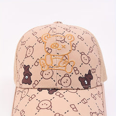 Kids Bear Embroidery Baseball Cap Mesh Adjustable Sunshade Hat