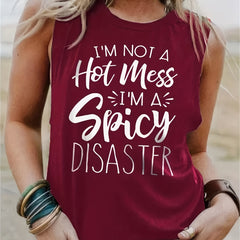 Hot Mess Letter Print Tank Top Summer Sleeveless Crew Neck Women's Clothing
