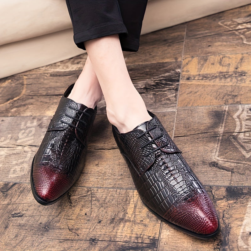 Men's Crocodile Pattern Lace Up Derby Shoes Business Formal Wedding