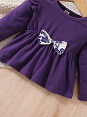 2pcs Baby Girls Ruffles T Shirt & Floral Print Pants Set
