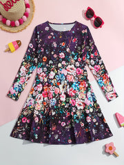Casual Flower Print Long Sleeve Dress For Spring Fall Party