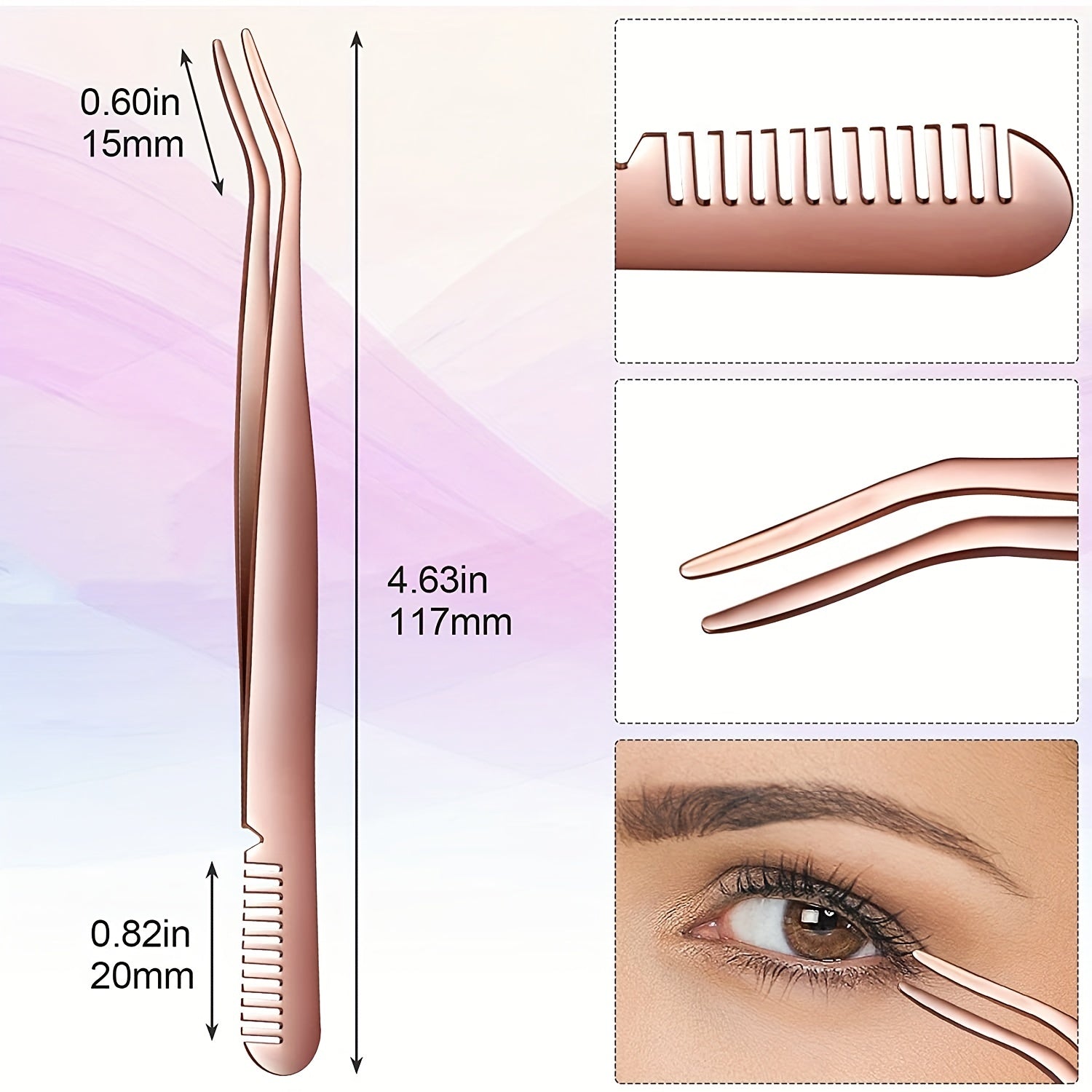 Eyelash Applicator Tool 2 in 1 Curved Lash Tweezers with Comb