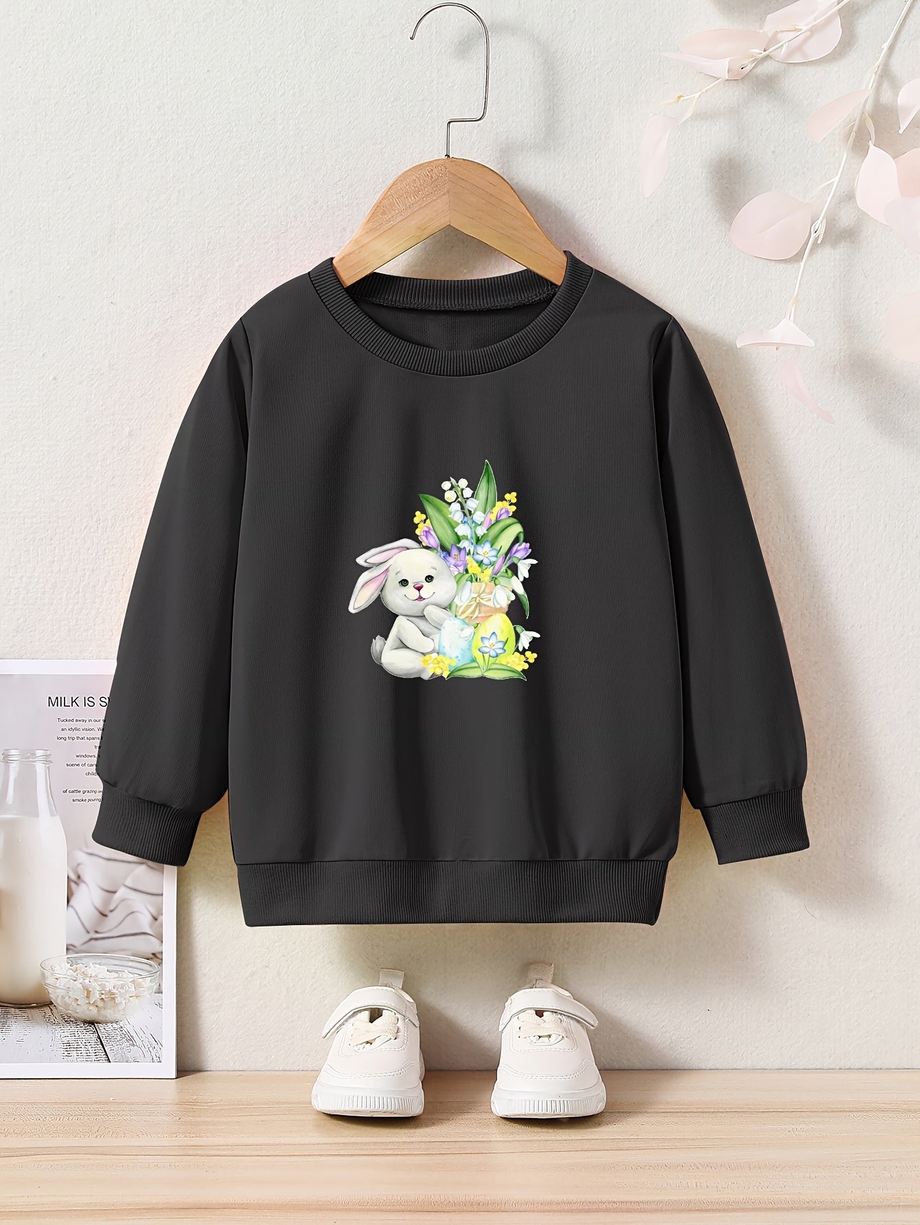 OERYUI Bunny Beside Flowers Graphic Sweatshirt for Girls Boys