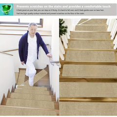 15pcs Beige Non Slip Stair Tread Rugs Soft Machine Washable Stair Carpet Runner