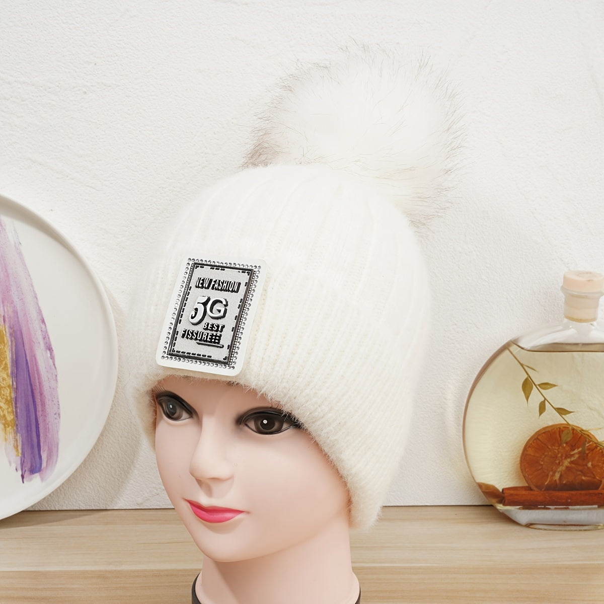 Women's Winter Beanie Hat With Pom Pom Woolen Hat Velvet Knitted Hat
