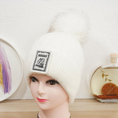 Women's Winter Beanie Hat With Pom Pom Woolen Hat Velvet Knitted Hat