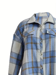 Plaid Print Button Up Long Sleeve Turn Down Collar Shacket
