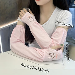 Breathable Mesh Arm Sleeves Women Bunny Embroidery UV Protection