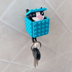 Mechanical Cat Key Holder Building Blocks Hook Keychain Toy