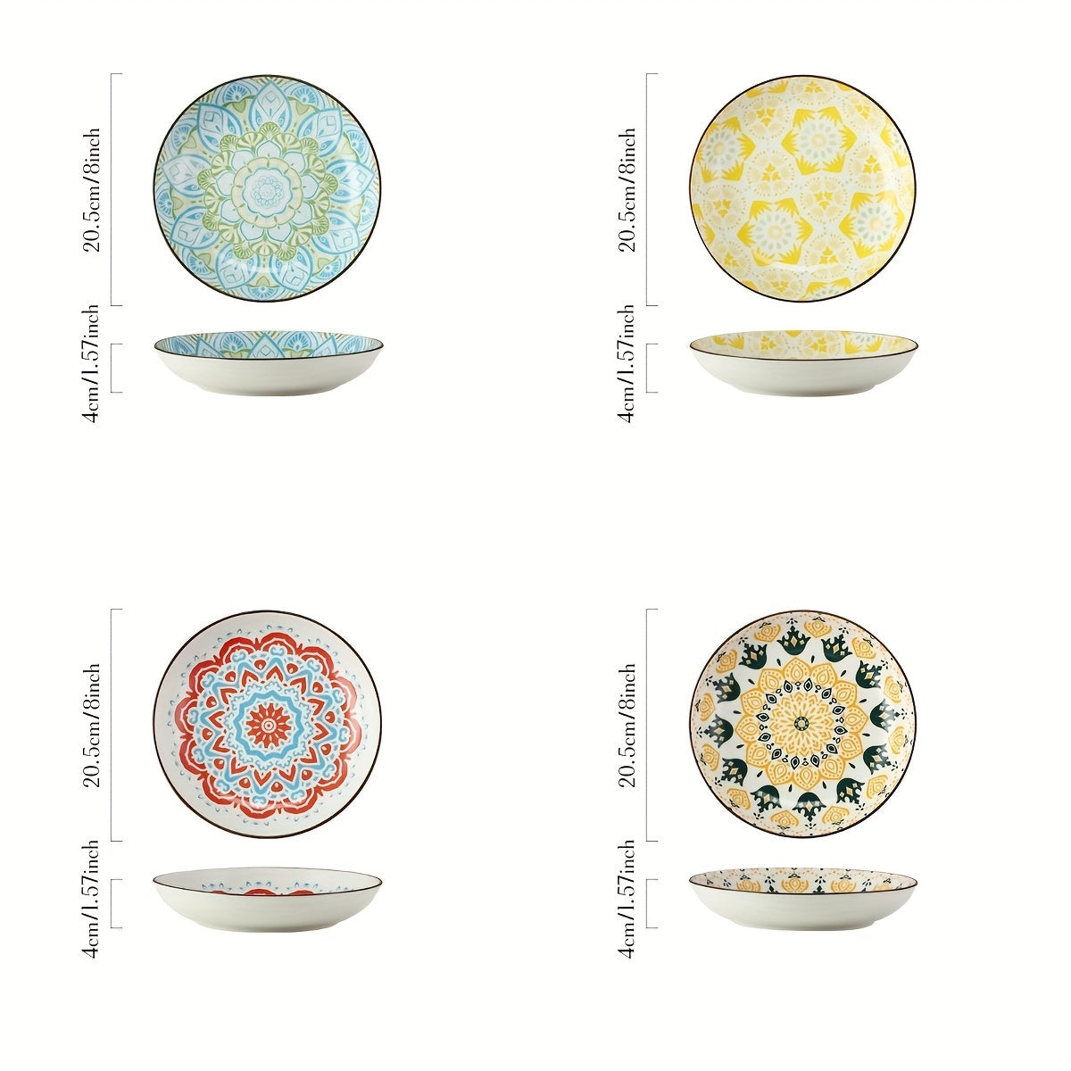 4 Pcs Ceramic Plate 20 32 Cm Floral Pattern Porcelain Dinner Plate