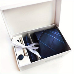 Men's Tie Set with Pocket Square, Cufflinks & Tie Clip