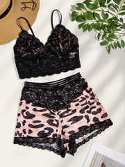 Lace Lingerie Set with Cami Top & Leopard Shorts