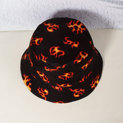 Flame Print Bucket Hat Unisex Hip Hop Lightweight Basin Hat