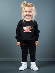 2pc Cartoon Cats Crew Neck Sweatshirt & Sweatpants Set for Girls