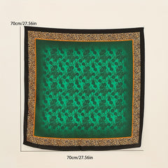 Green Leopard Print Bandana Satin Square Scarf