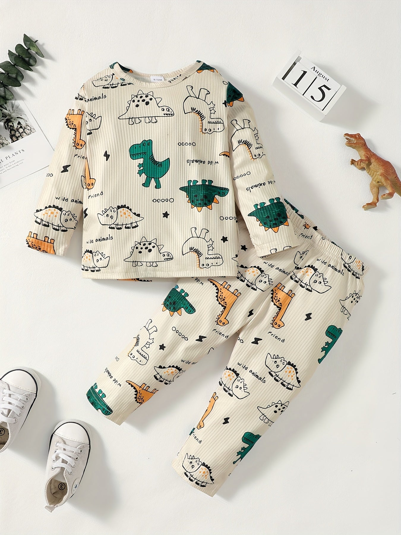 2pcs Baby Boys Dinosaur T-shirt & Pants Set for Spring & Autumn Toddler