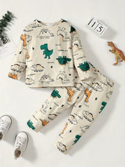 2pcs Baby Boys Dinosaur T-shirt & Pants Set for Spring & Autumn Toddler