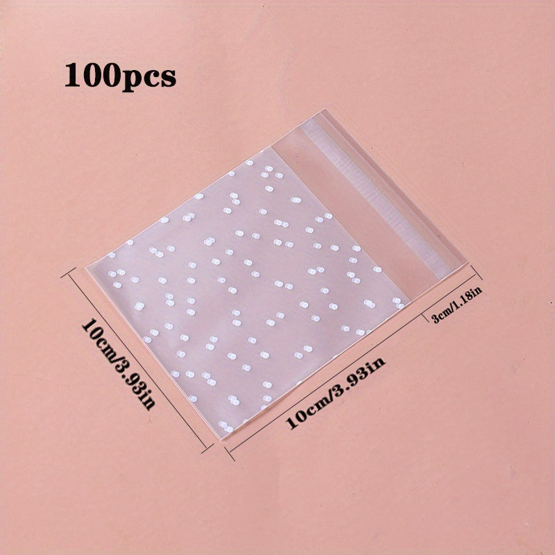 100pcs Transparent Self Sealing Polka Dot Candy Bags