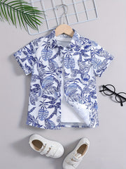 Boys Leaves Print Shirt Preppy Style For Summer Kids Clothes