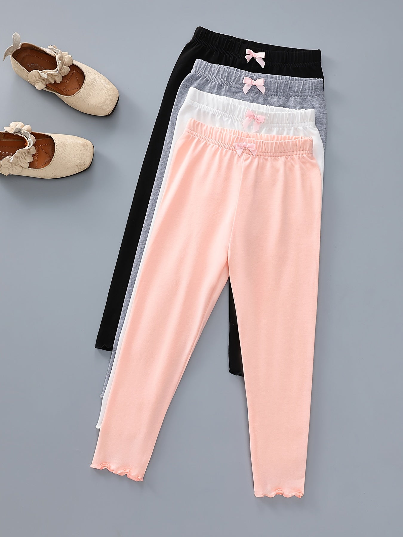 Girls 4-Piece High Waist Leggings Pants with Bow Knot Front