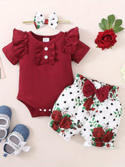 3pcs Baby's Ruffle Long Sleeve Bodysuit & Leopard Pants Set