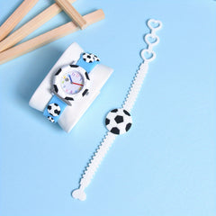 3D Soccer Silicone Strap Boys' Cartoon Watch Sports Quartz Football Wristband