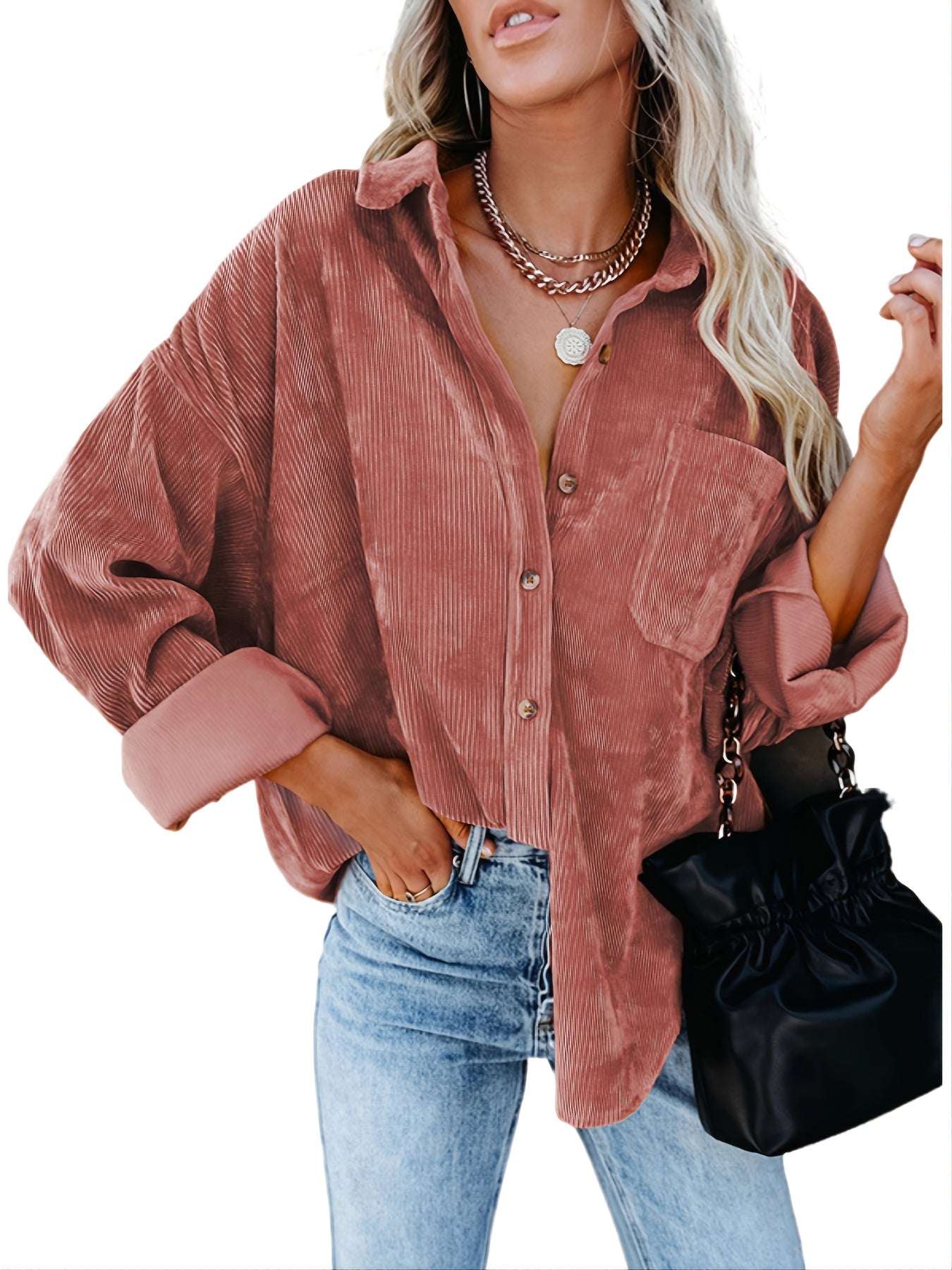 Solid Lapel Long Sleeve Jacket for Women