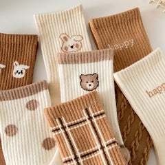 Cute Cartoon Animal Print Crew Socks for Women