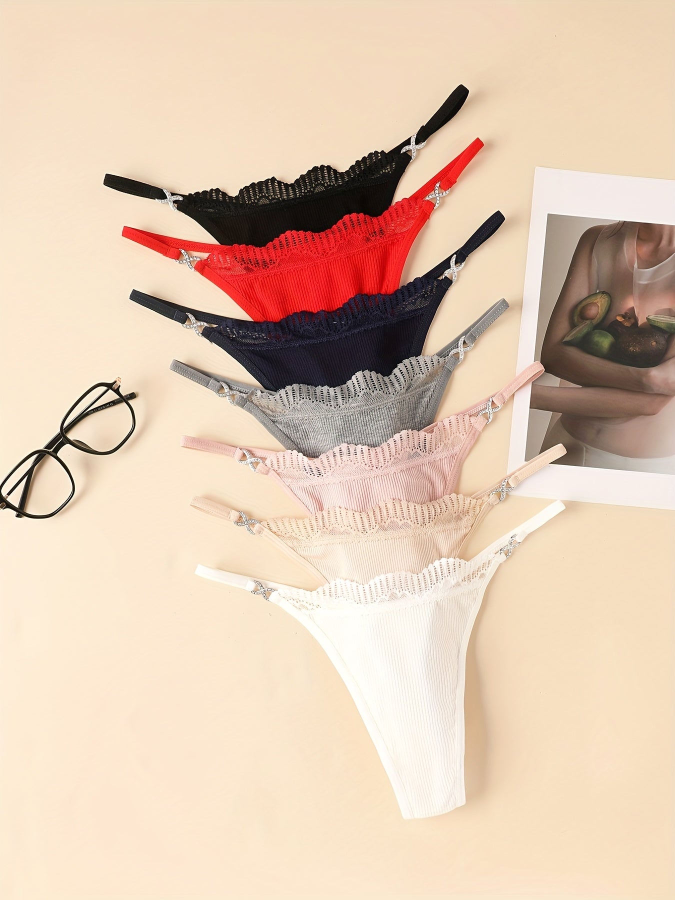 7pcs Lace Thongs Soft & Comfy Stretchy Intimates Panties