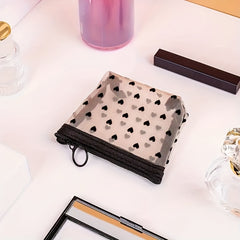 Heart Pattern Mesh Makeup Bag Cosmetic Zipper Pouch Small Travel Storage Bag