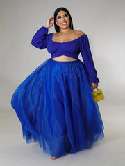 Party Skirt Women's Plus Contrast Mesh Layered Tutu Maxi Skirt